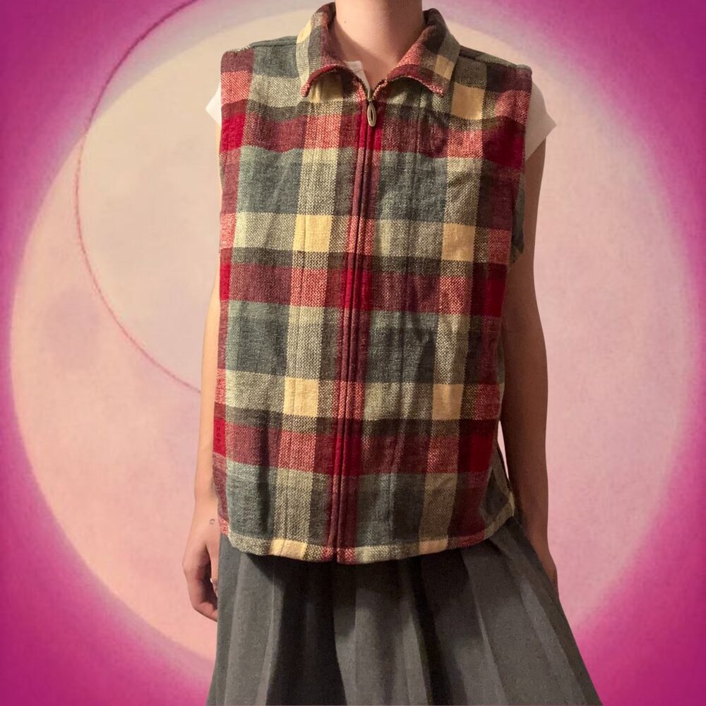 Christopher & Banks Women's Red and Tan Gilet, Shell Vest